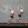 Heart earrings Garnet & pink quartz stones