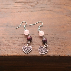 Garnet & pink quartz earrings