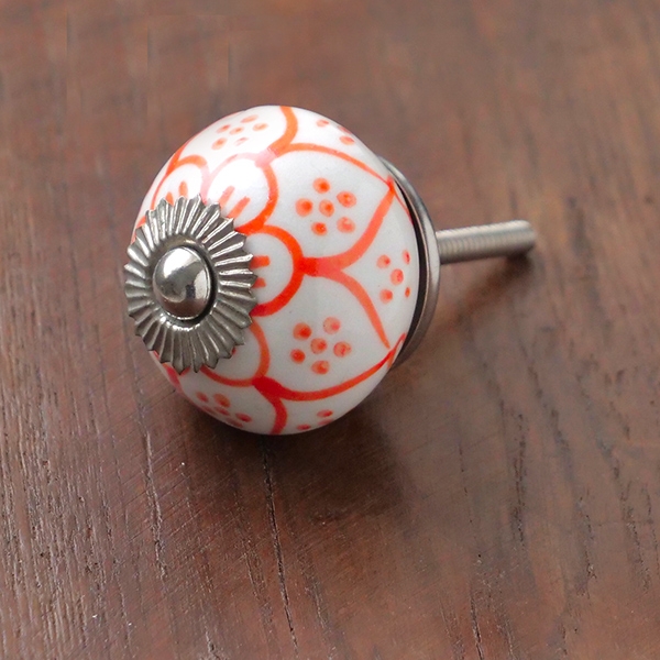 Bouton de porte ou tiroir indien céramique orange