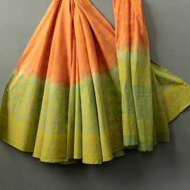 Indian cotton skirt Sanganeri print green and orange