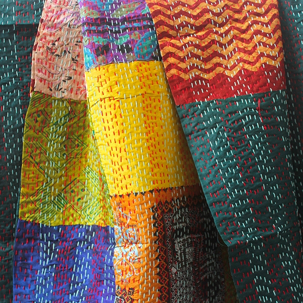 Indian handcrafted silk table runner green and red