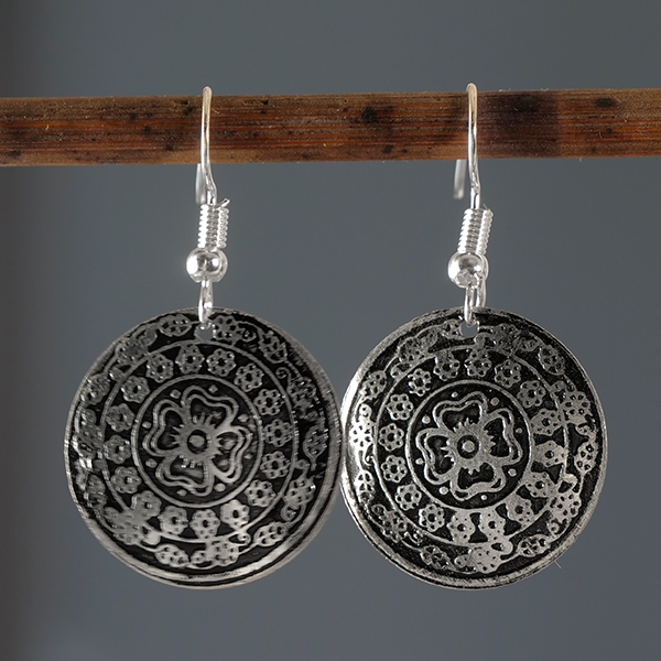 Indian earrings old silver metal round