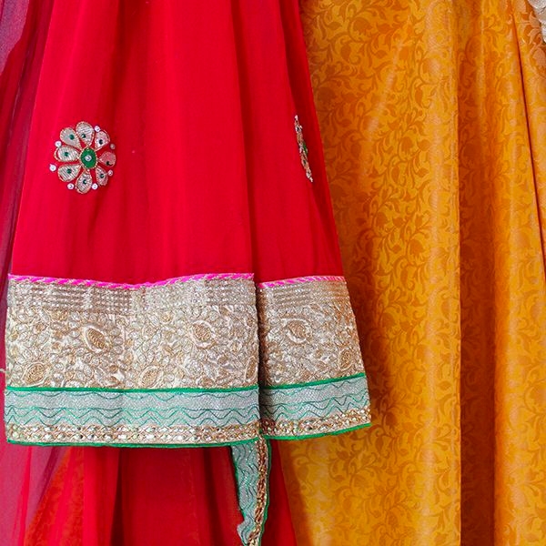 Jupe Longue Indienne Brodée Ghaghra - Coton, Fait Main, Style Ethnique Bohème - Rouge