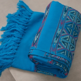 Châle en laine tibétain traditionnel bleu