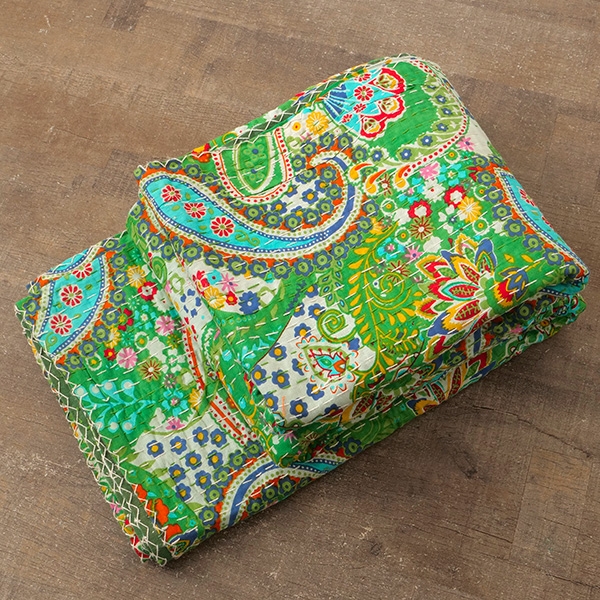 Couvre-lit Indien Kantha Turquoise Ikat – 152 X 228 Cm, Coton, Fait Main, Style Vintage, Pour Chambre Bohème
