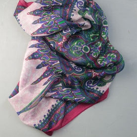 Indian silk scarf square pink and blue