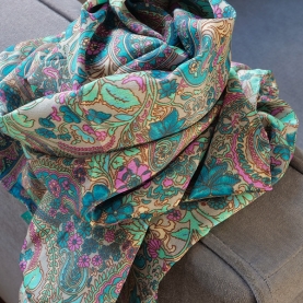 Indian printed scarf Mangoes turquoise