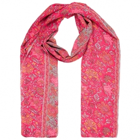 Echarpe indienne imprimée Fleurs rose