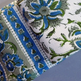 Nappe indienne coton imprimée verte et bleue