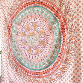 Indian cotton wall hanging Elephants orange and white