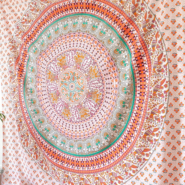 Indian cotton wall hanging Elephants orange and white