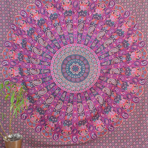 Tapisserie Murale Mandala Soleil Joie Coton Inde - 90x60 Pouces Noir