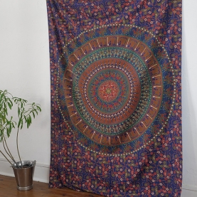 Indian cotton wall hanging Elephants blue and orange