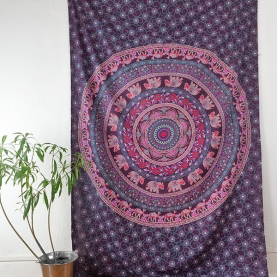 Indian cotton wall hanging Elephants purple and pink