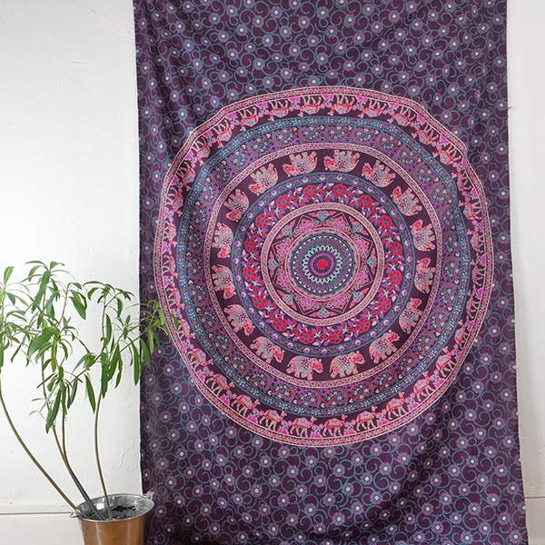 Indian cotton wall hanging Elephants purple and pink