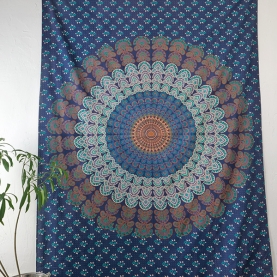 Indian cotton wall hanging Mandala dark blue and green