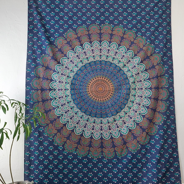Indian cotton wall hanging Mandala dark blue and green