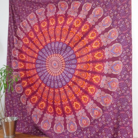 Indian cotton wall hanging Mandala maroon and blue