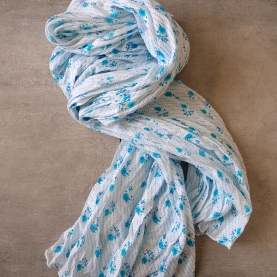 Indian printed cotton stole white and blue
