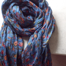 Indian printed cotton stole blue and orange