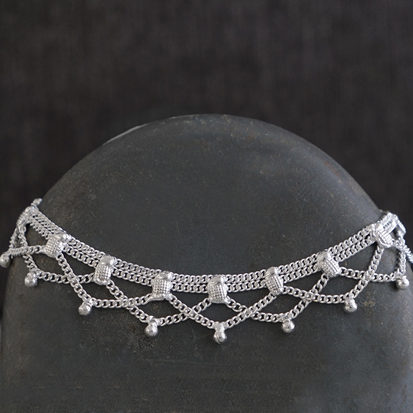 Bracelet de cheville indien ethnique Payjeb argenté