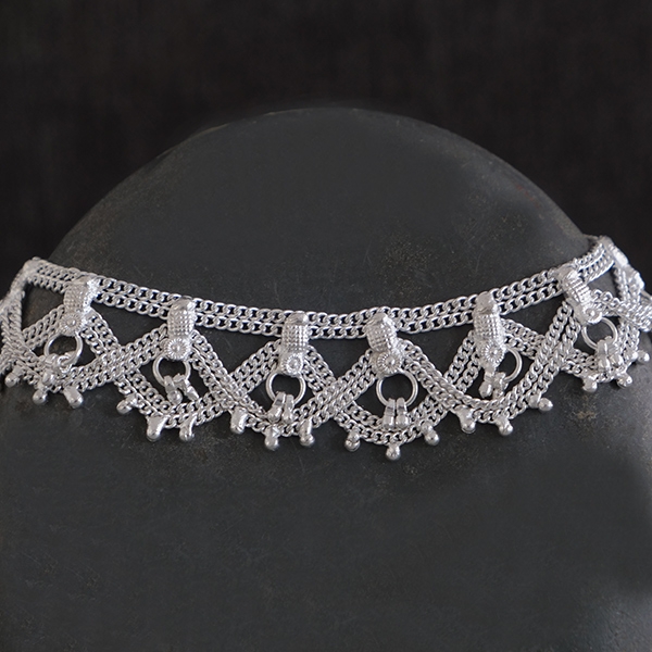 Indian fancy metal anklet Payjeb silvery