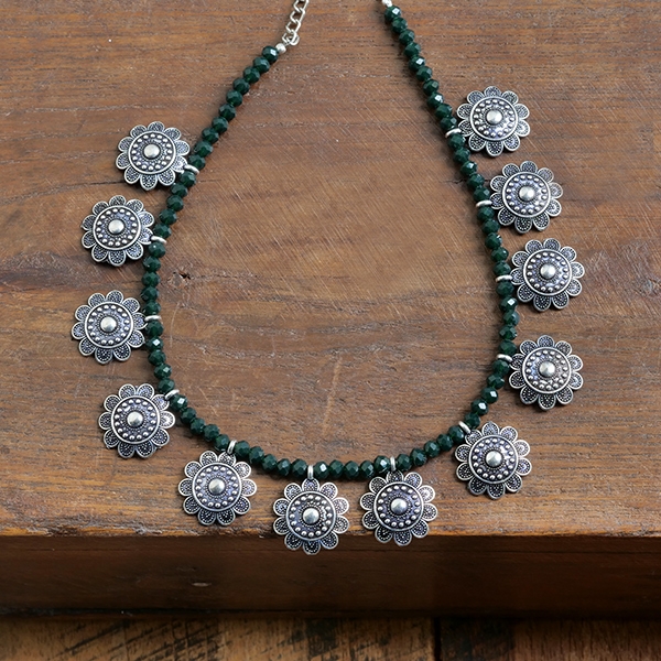 Indian ethnic necklace with flowers and green pearls