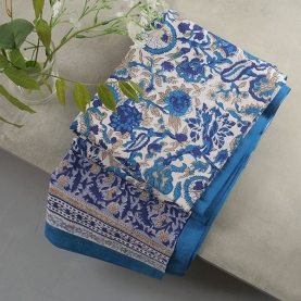 Indian cotton printed table cover blue and beige