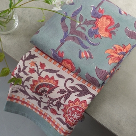 Indian cotton printed table cover green and pink