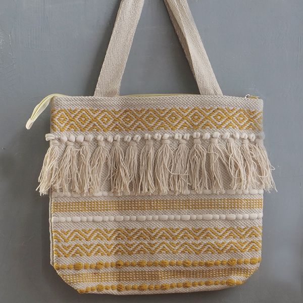 Sac à main indien en coton Boho écru et jaune