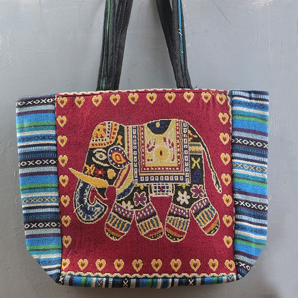 Indian handbag Kiat style with Elephant blue and red