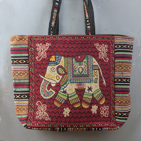 Sac à main indien Kiat brodé éléphant marron et rouge