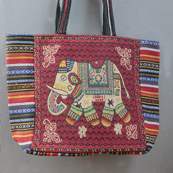 Sac à main indien Kiat brodé éléphant rouge et jaune