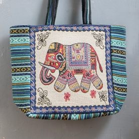 Indian handbag Kiat style with Elephant cyan and yellow