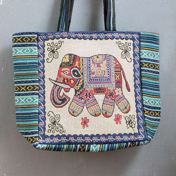 Indian handbag Kiat style with Elephant cyan and yellow