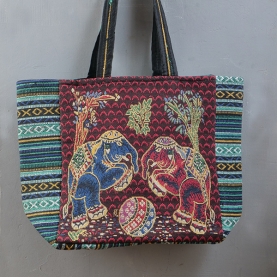 Indian handbag Kiat style with Elephant cyan and red