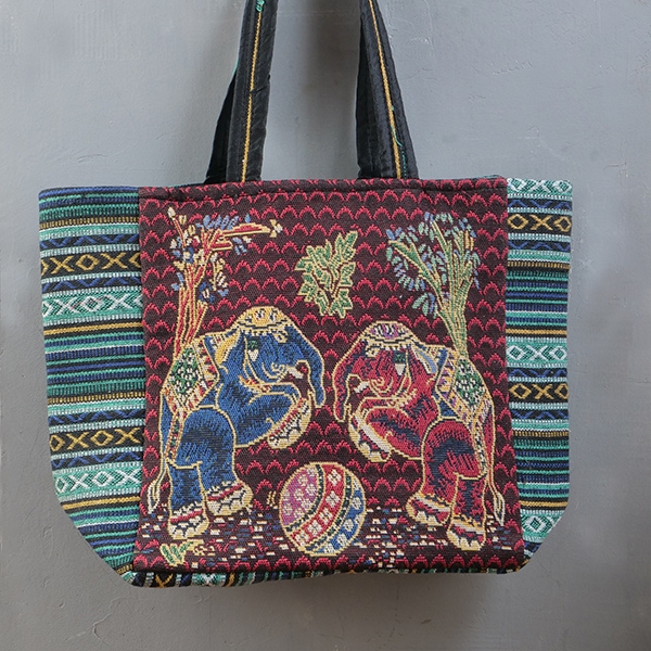 Indian handbag Kiat style with Elephant cyan and red