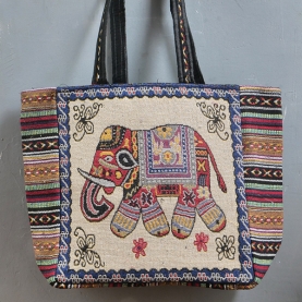 Sac à main indien Kiat brodé éléphant marron et jaune