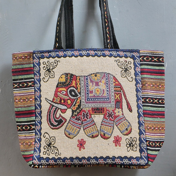 Sac à main indien Kiat brodé éléphant marron et jaune