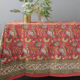 Nappe indienne en coton imprimée rouge et verte