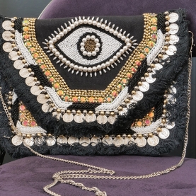 Indian handcrafted handbag Beads black and white