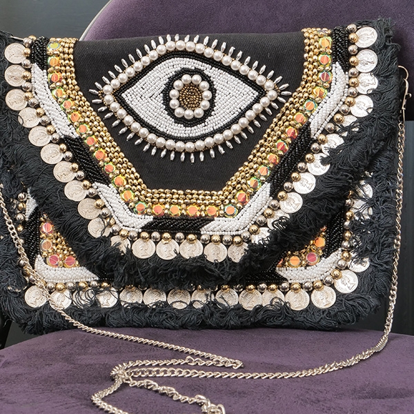 Indian handcrafted handbag Beads black and white