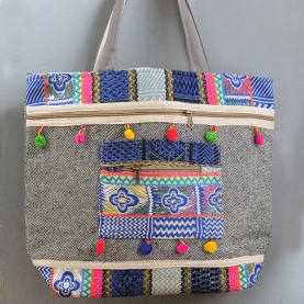 Sac à main indien Funda brodé noir et bleu