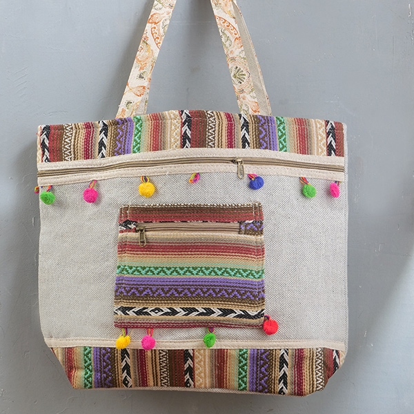 Sac à main indien Funda brodé gris et marron