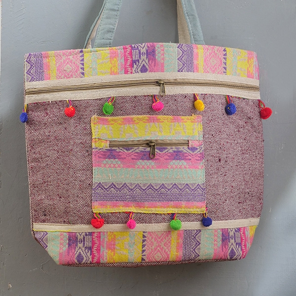 Sac à main indien Funda brodé bordeaux et jaune