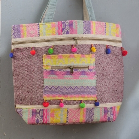 Sac à main indien Funda brodé bordeaux et jaune