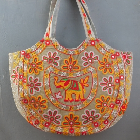 Sac à main indien brodé Matka Eléphant beige