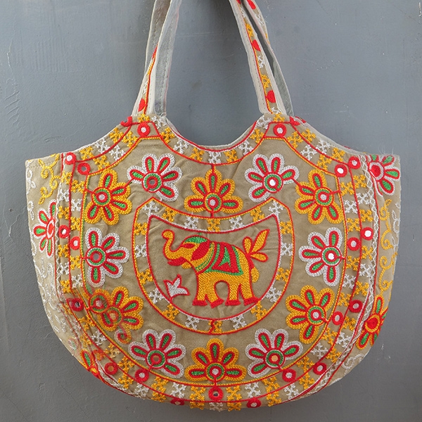 Indian handbag Matka style with elephant beige color