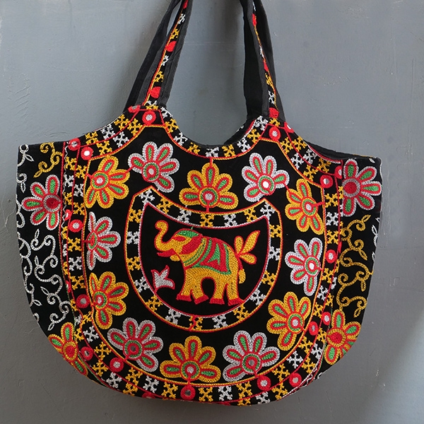 Indian handbag Matka style with elephant black color
