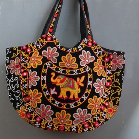 Indian handbag Matka style with elephant black color